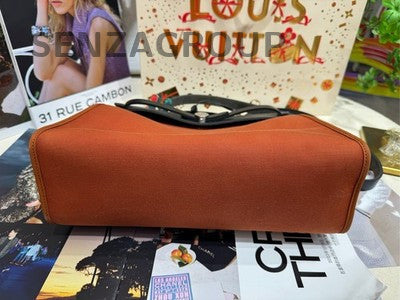 Hermès Herbag 31 Canvas Shoulder Bag Orange Black Silver Hardware