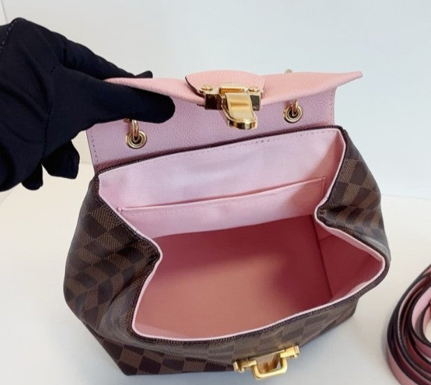 Louis Vuitton Clapton Damier Ebene Backpack Brown Pink Gold Women Classic