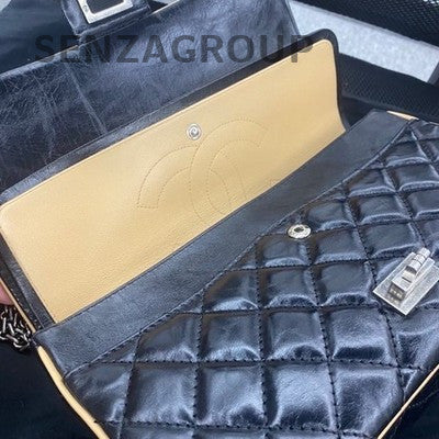 Chanel 2.55 Medium Black Gold Calfskin Chain Shoulder Bag Classic