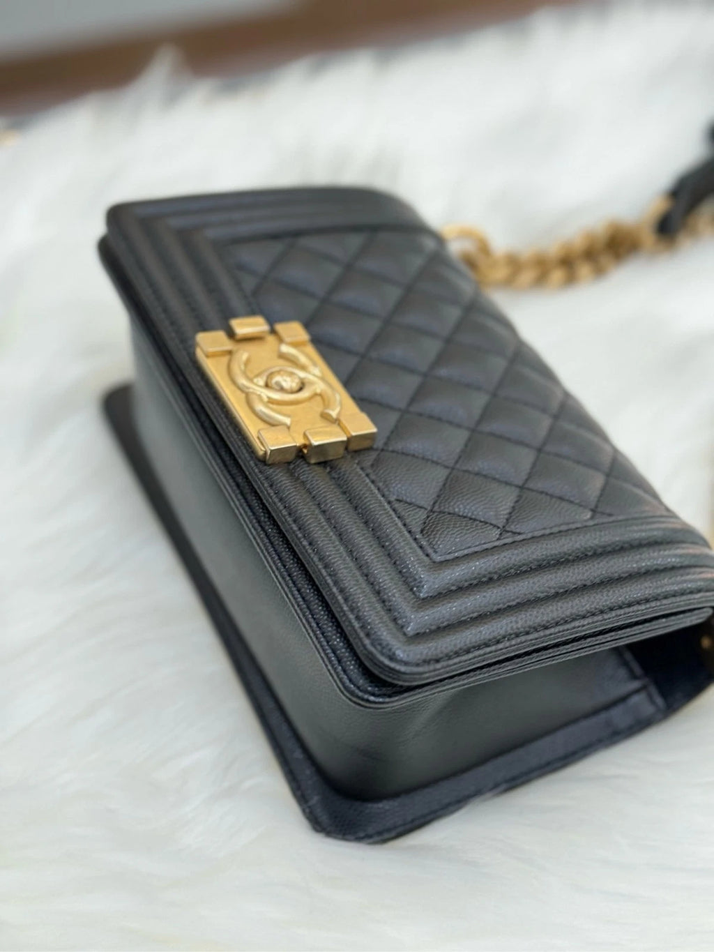 CHANEL LeBoy Small Black Gold Calfskin Shoulder Crossbody Bag For Women