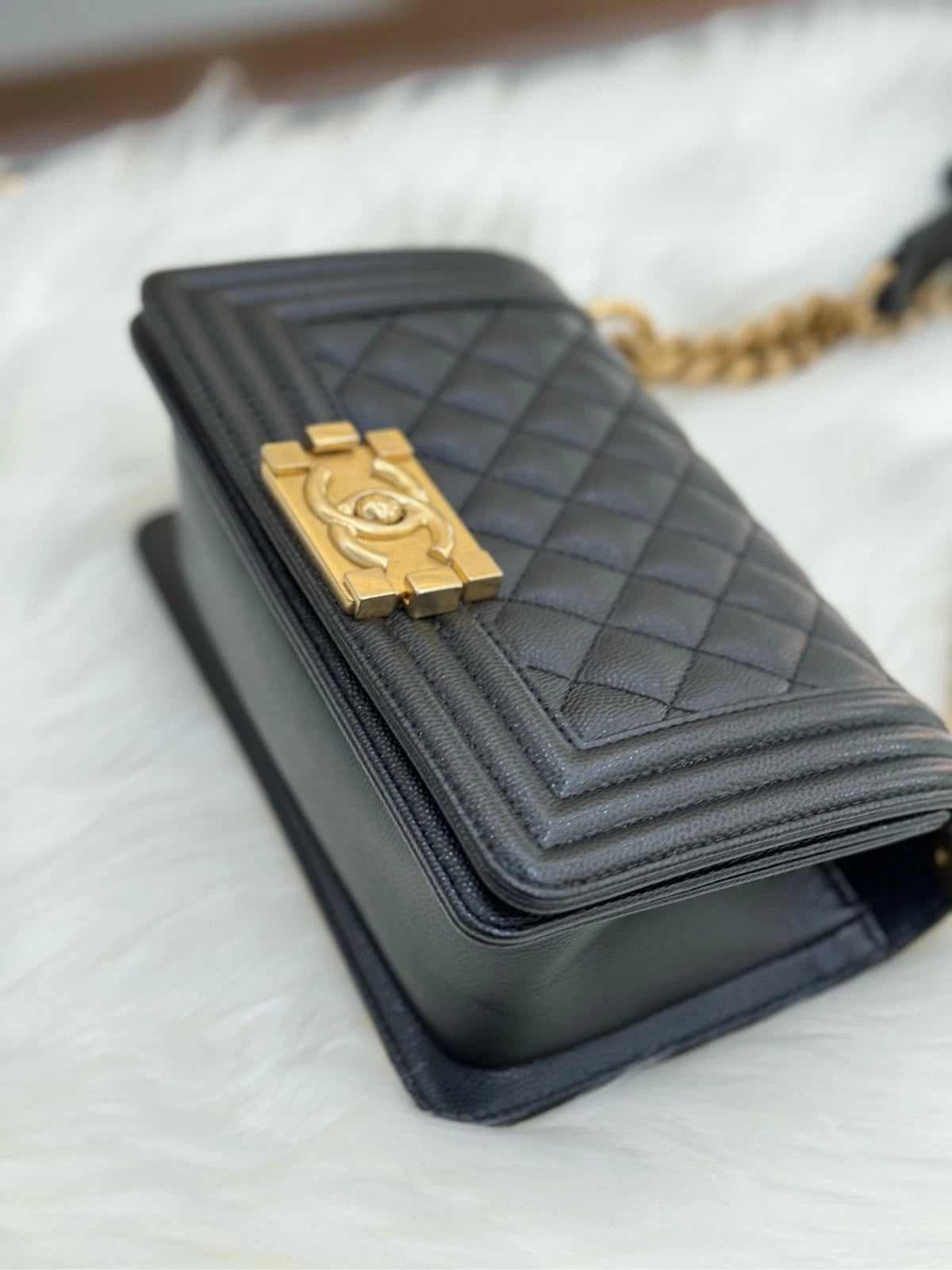 CHANEL LeBoy Small Black Gold Calfskin Shoulder Crossbody Bag For Women
