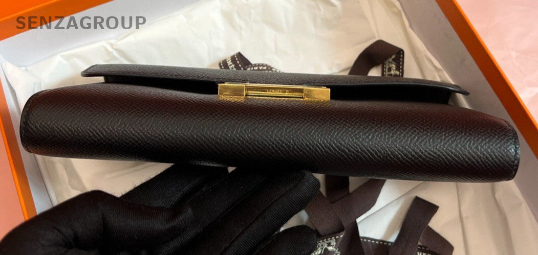 Hermes Togo Epsom Leather Shoulder Bag Black Gold Used Women Classic