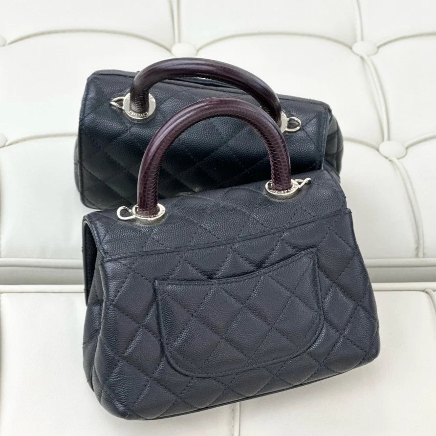 Chanel Coco Handle Mini Calfskin Chain Top Handle Shoulder Bag Black Women S