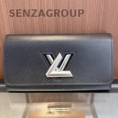 Louis Vuitton Black Epi Leather Twist Wallet On Chain Silver Clutch