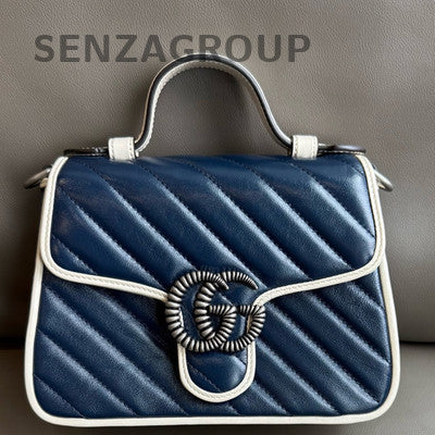 Gucci Marmont Shoulder Bag Blue Silver Classic Women's Handbag