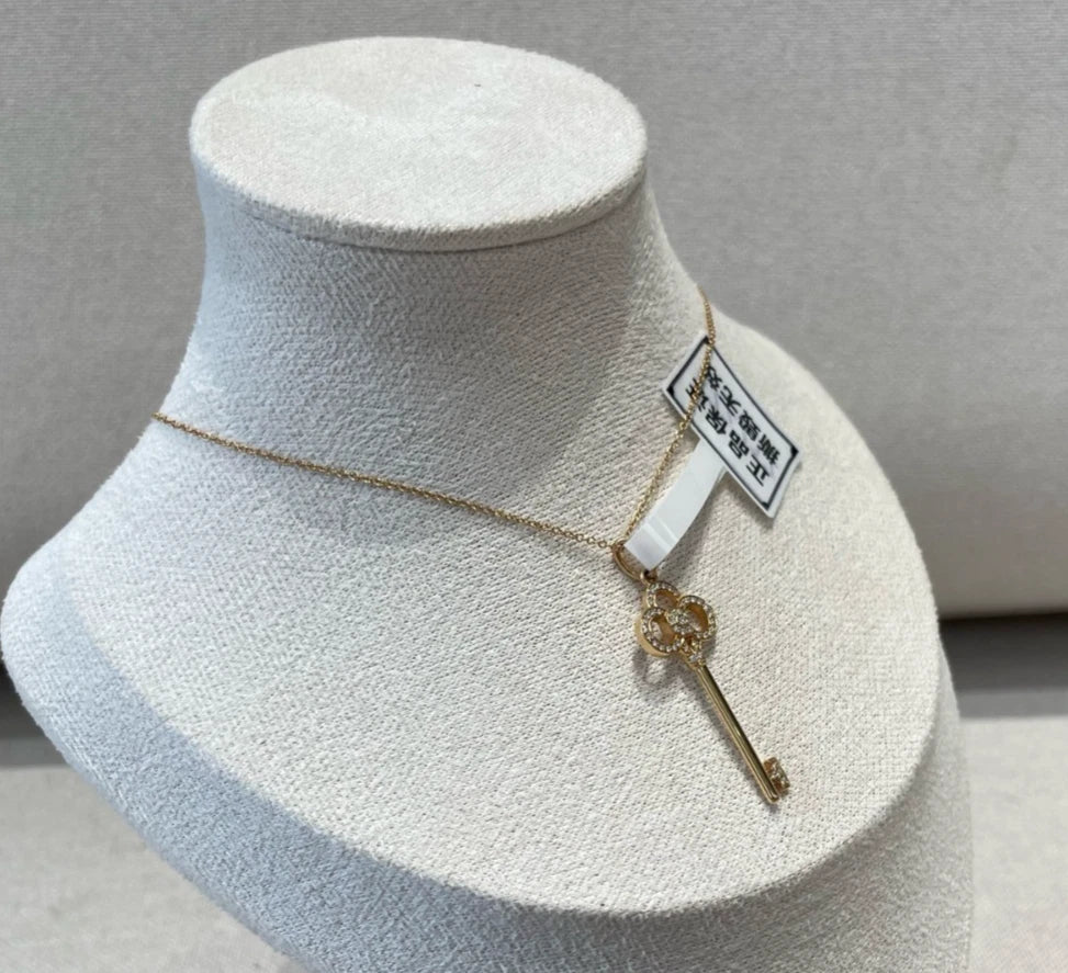 Tiffany&amp;Co. Pendant Necklace Diamond Tiffany Keys Large U 18K Rose Gold