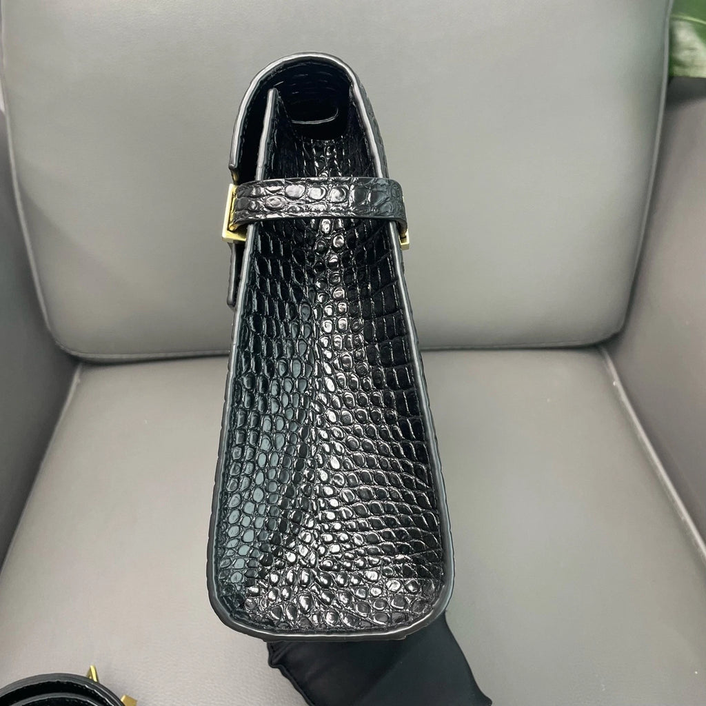 YSL Manhattan Black Crocodile Embossed Leather Bag For Women