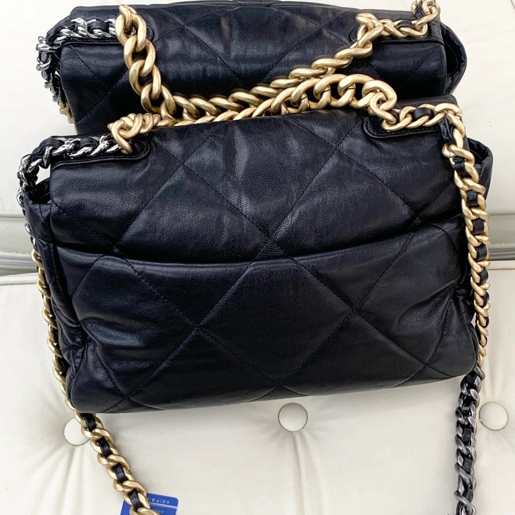 Chanel 19Bag MM Goatskin Chain Shoulder Crossbody Bag Black Gold Women S