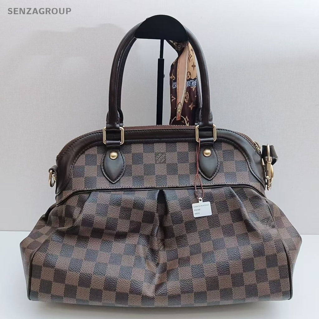 Louis Vuitton Trevi Damier Ebene Top Handle Shoulder Tote Brown Women Classic