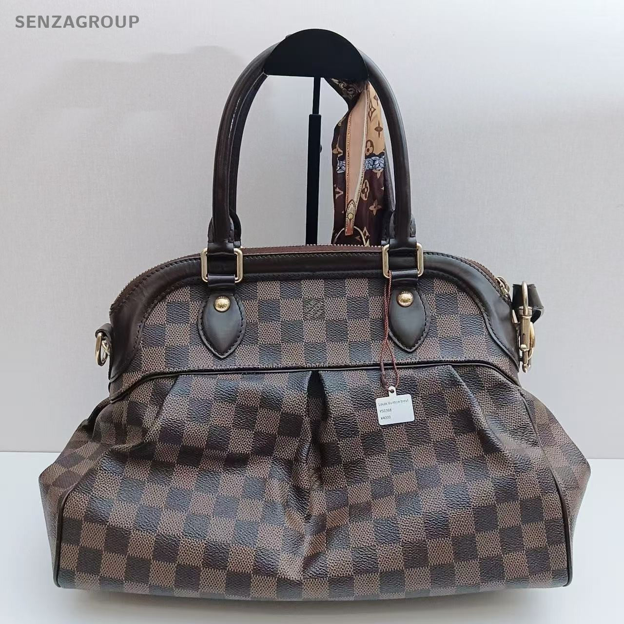 Louis Vuitton Trevi Damier Ebene Top Handle Shoulder Tote Brown Women Classic