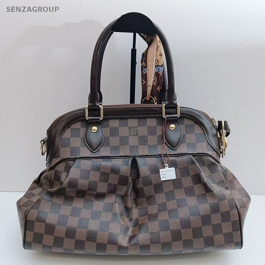 Louis Vuitton Trevi Damier Ebene Top Handle Shoulder Tote Brown Women Classic