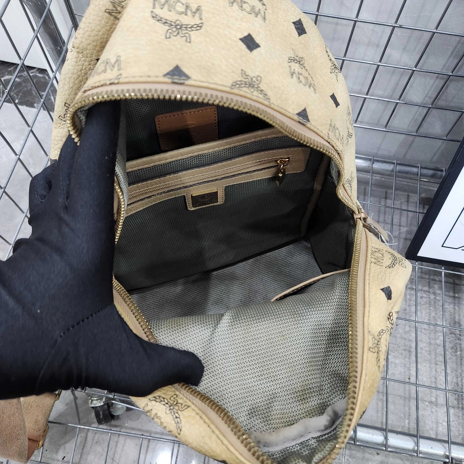 MCM Beige Monogram Studded Backpack For Women