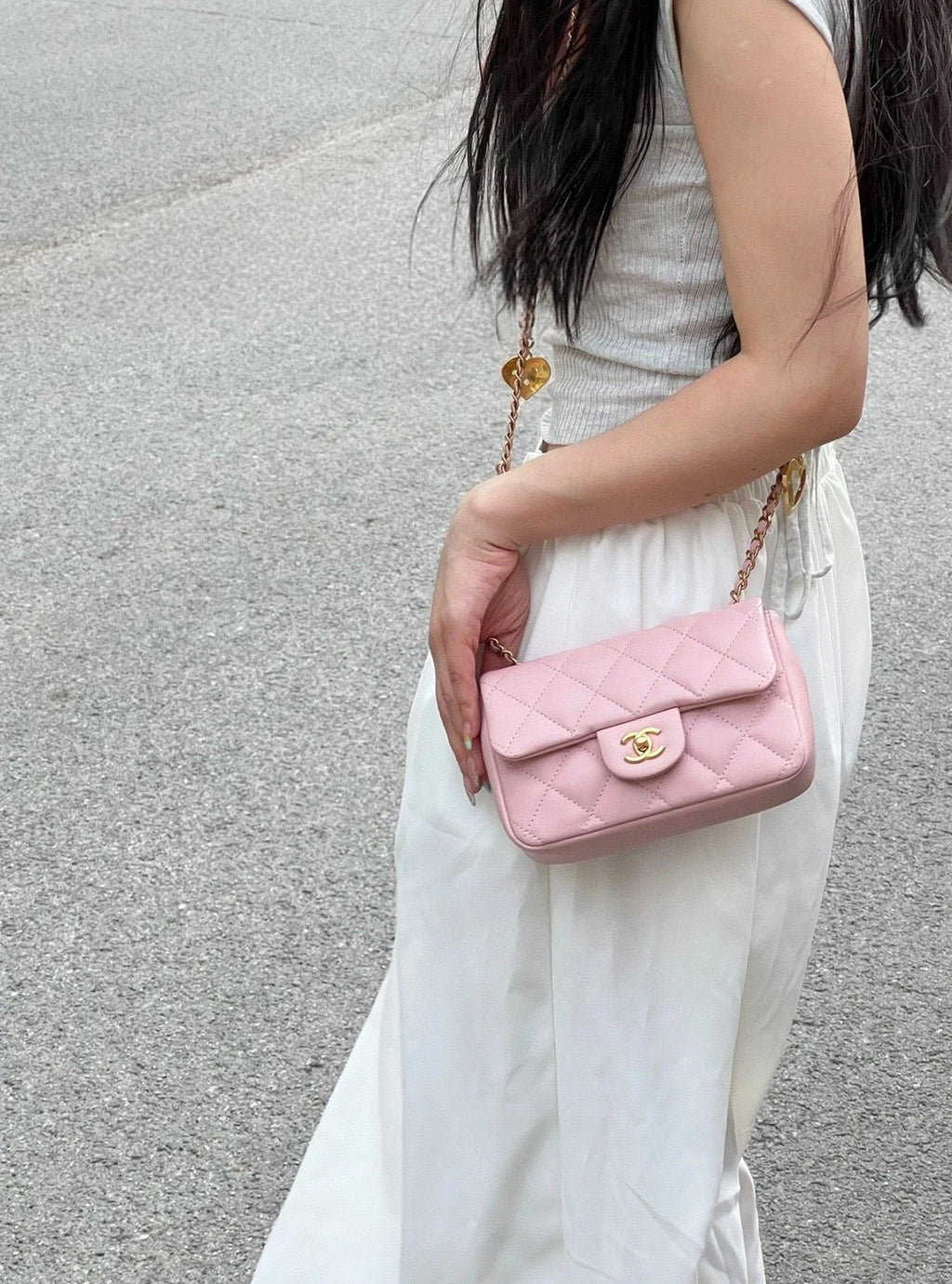 CHANEL CF Mini Pink Lambskin Shoulder Bag Love Pendant For Women