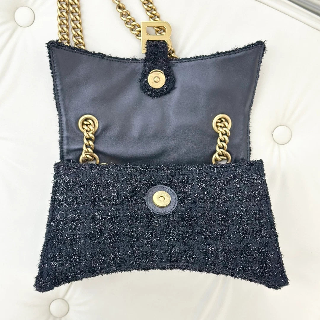 Balenciaga Crush PM Chain Shoulder Bag Black Gold Hardware Women Classic S