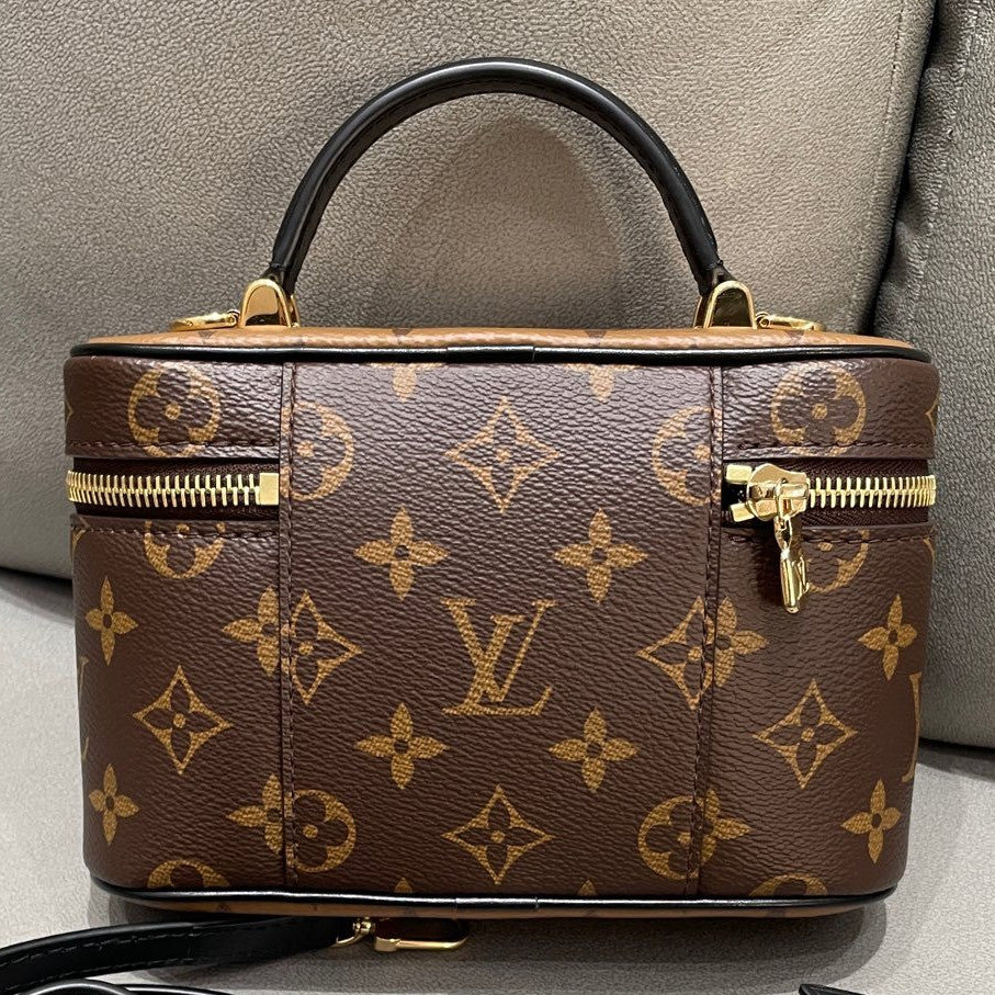 Louis Vuitton Vanity Box Bag Brown Gold Chain Strap Handbag Women's Fashion