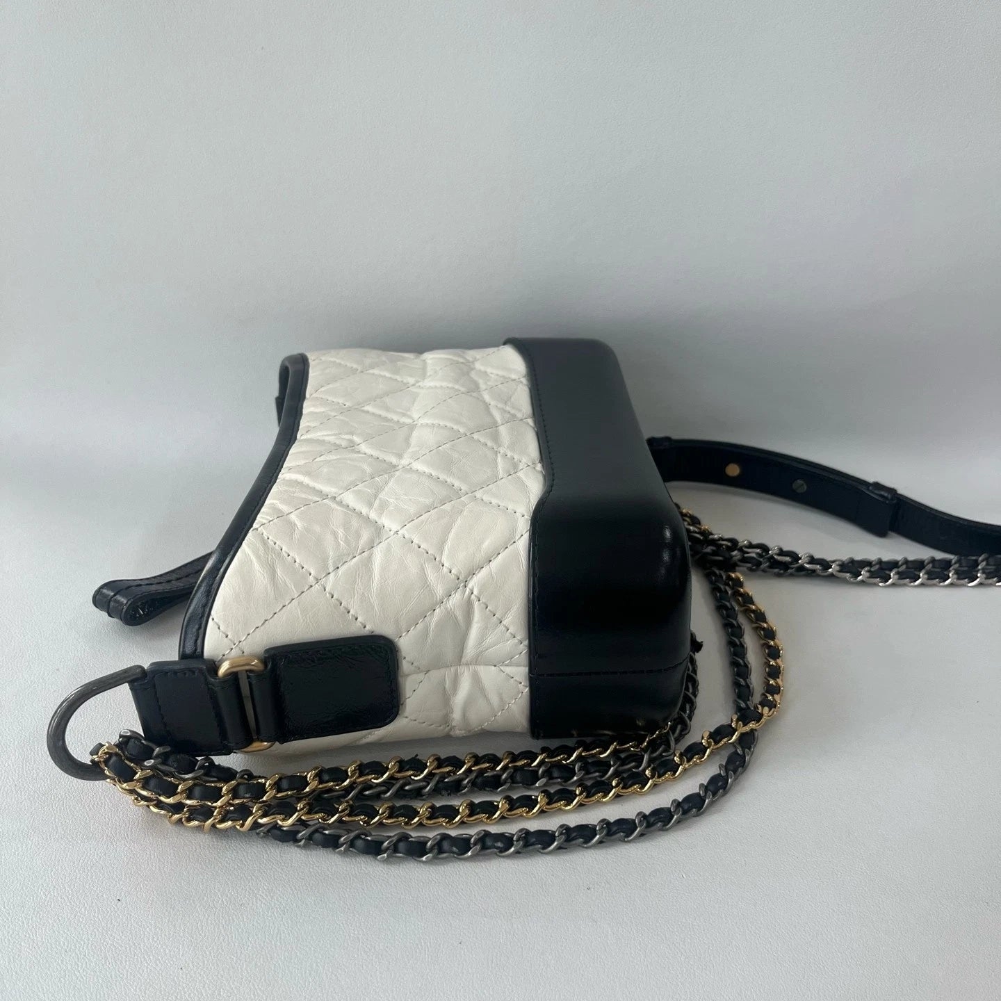 CHANEL Black White Small Calfskin Crossbody Shoulder Bag Women