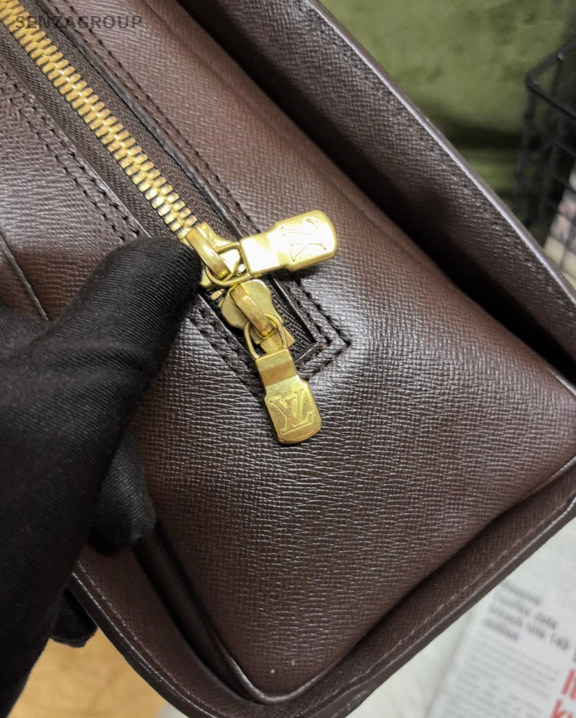 Louis Vuitton Damier Ebene Top Handle Shoulder Bag Brown