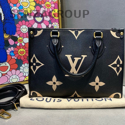 Louis Vuitton OnTheGo MM Monogram Empreinte Leather Tote Bag Black White