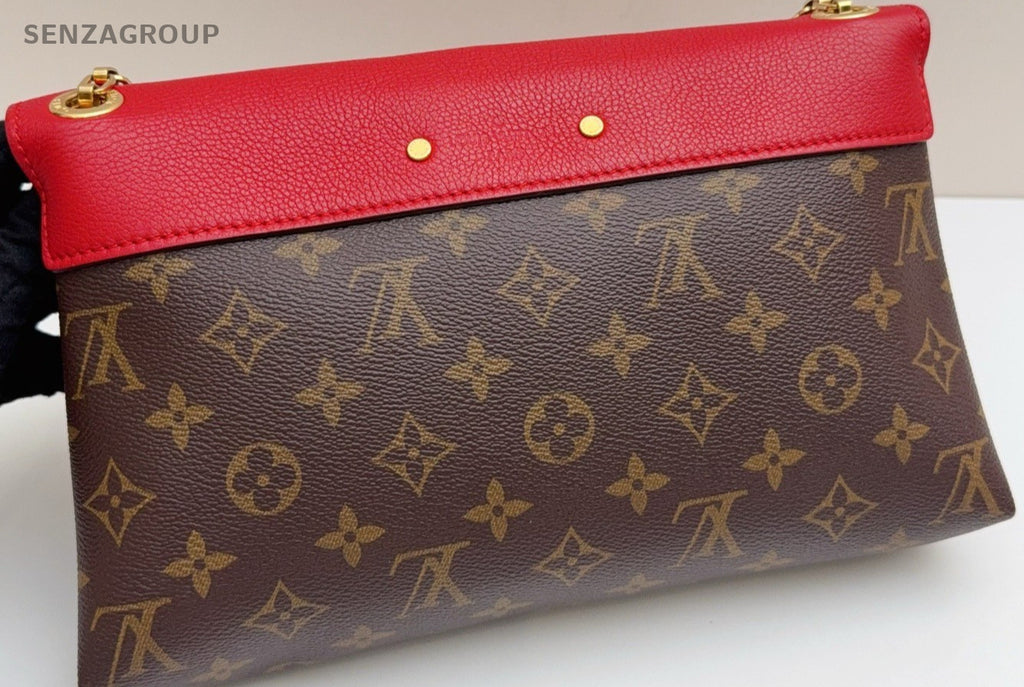 Louis Vuitton Monogram Chain Shoulder Bag Brown Red Gold Women Classic Designer