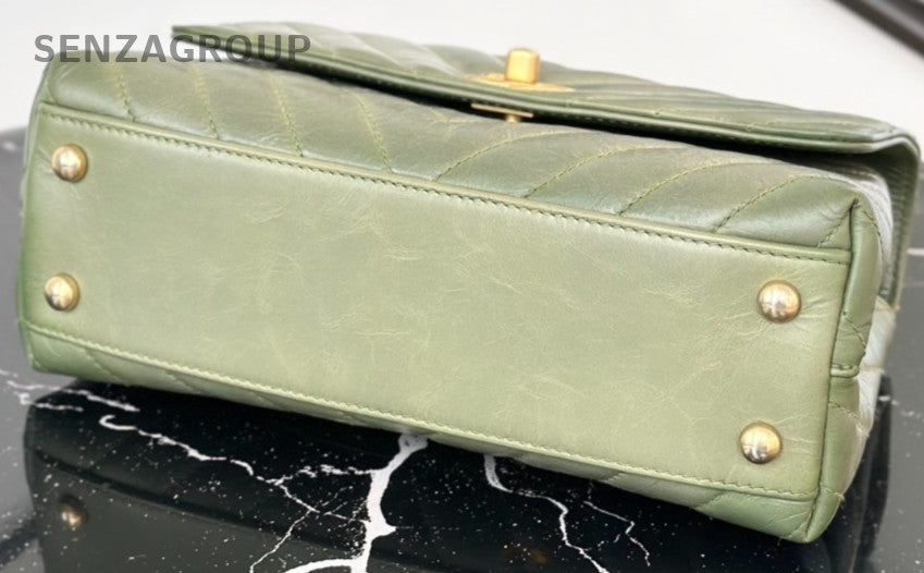 Chanel Cocohandle PM Calfskin Top Handle Bag Crossbody Green Gold Women Classic
