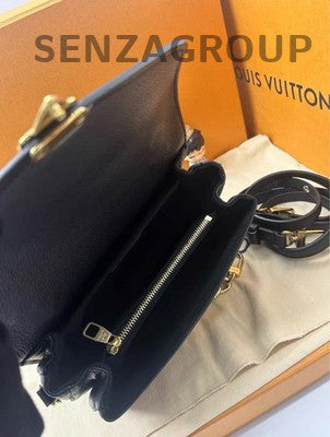 LV Black Gold All Leather Messenger Chain Crossbody Bag Women Fashion