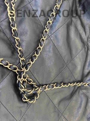 Chanel 22 Chain Backpack Large Calfskin Black Gold Women's Classic Bag