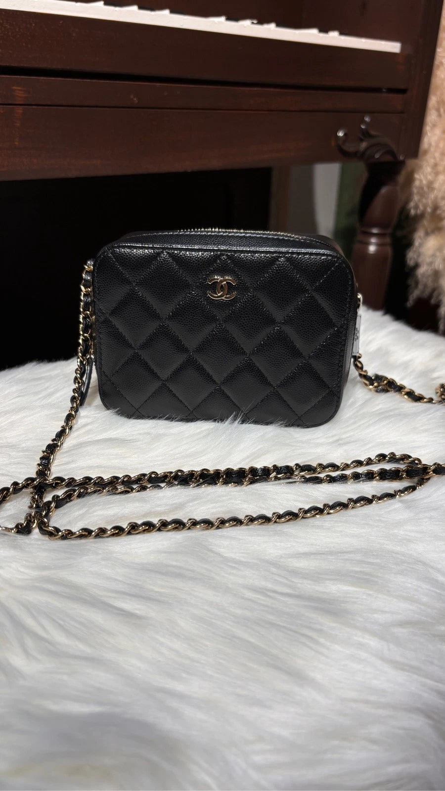 CHANEL Caviar Leather Camera Chain Crossbody Bag For Women