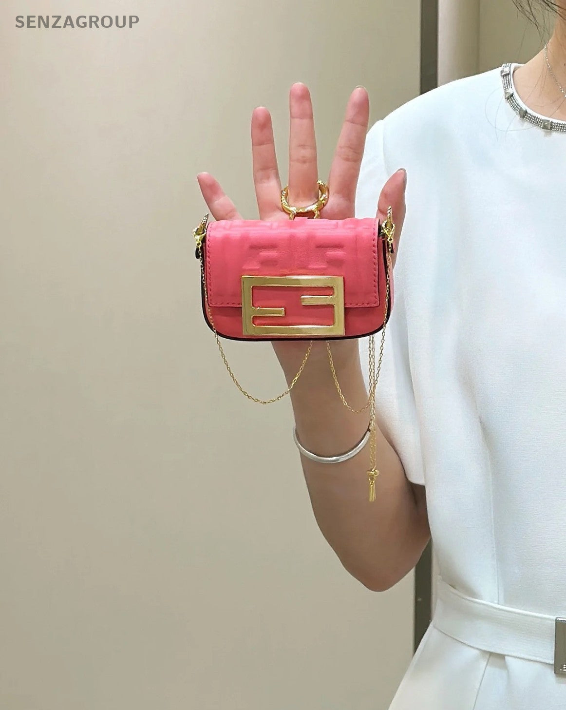 Fendi Nano Baguette Purse Chain bag mini Pink Gold Women