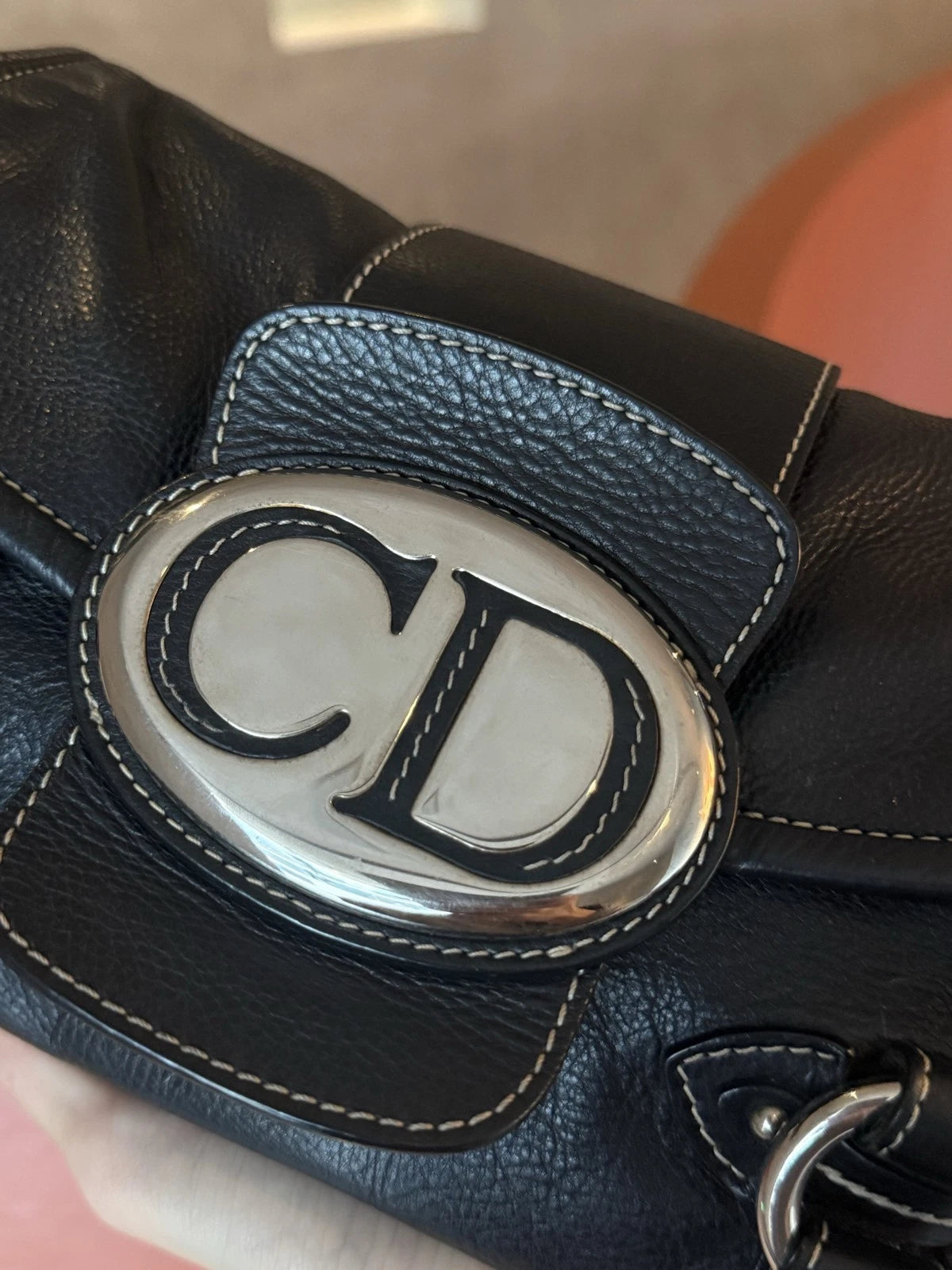 Christian Dior Calfskin PM Shoulder Bag Black Silver Hardware Women Classic