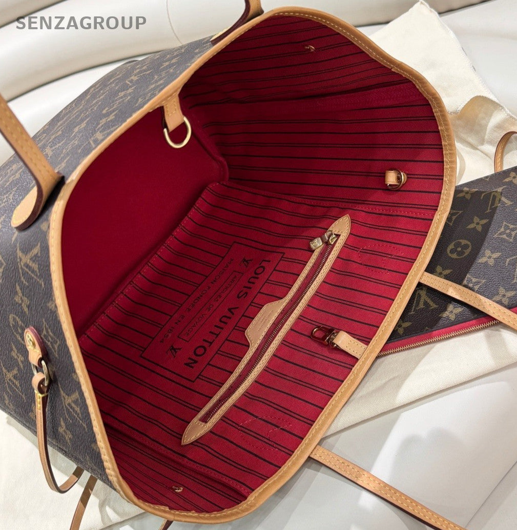 Louis Vuitton Neverfull Monogram MM Tote Shoulder Bag Brown Gold Women Classic