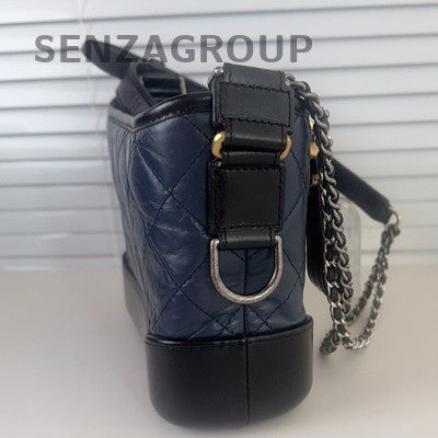 Chanel Blue Gold Small Gabrielle Hobo Bag Classic Quilted Calfskin Shoulder Bag