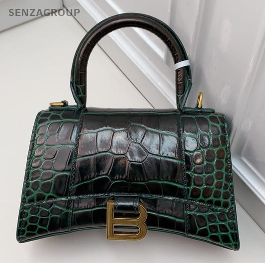 Balenciaga Calfskin 2Way Top Handle Bag Crossbody Green Gold Women Classic
