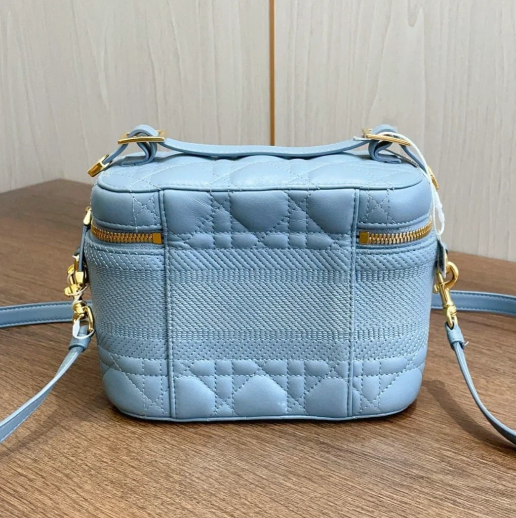 Christian Dior Vanity Case Blue Crossbody Bag Shoulder Bag Top Handle Bag Women