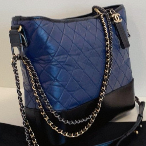 Chanel Gabrielle Maxi Chain Shoulder Bag Blue Silver Unisex Adults Classic