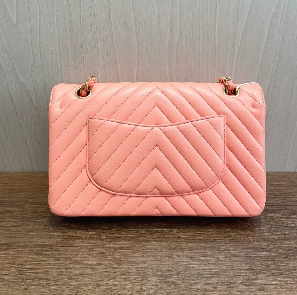 Chanel Classic Flap Chevron Calfskin Turn Lock Shoulder Bag Pink Women