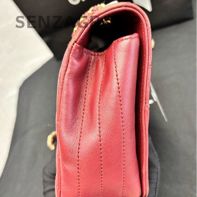Chanel V-Quilted Flap Chain Shoulder Crossbody Bag Red Gold Hardware
