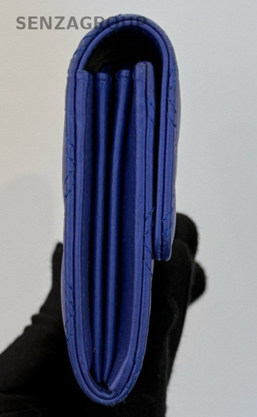 Chanel Diamond Long Wallet Blue Used Women Classic Designer
