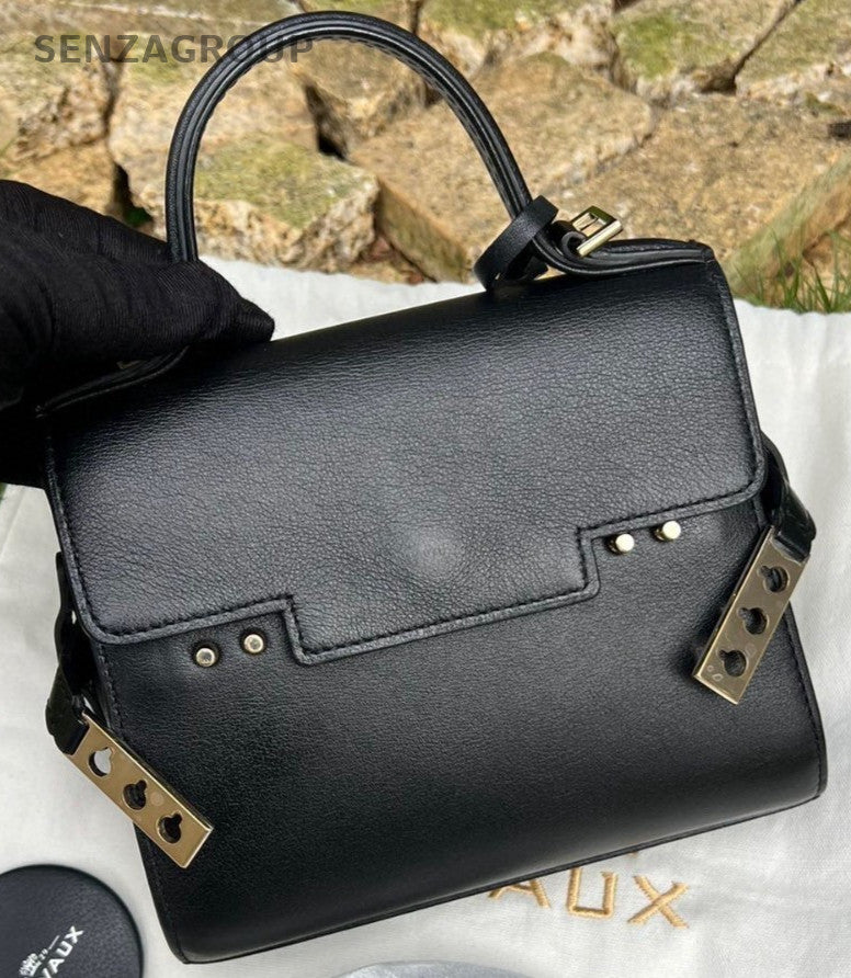 DELVAUX Tempete Mini Top Handle Shoulder Bag Crossbody Black Gold Women Classic