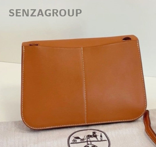 Hermes Halzan Mini Top Handle Bag Crossbody Brown Silver Women Classic