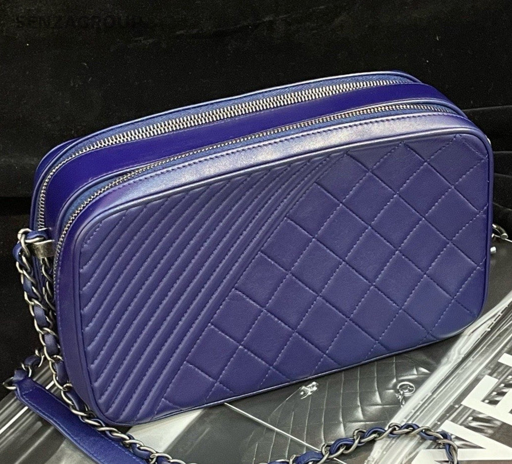 Chanel Camera Case MM Chain Crossbody Purple Silver Used Women Classic