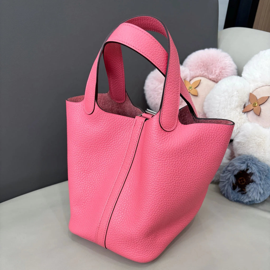 Hermes Picotin18 Top Handle Shoulder Bag Pink Silver Women Fashion Classic