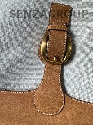Gucci Vintage Canvas Leather Tote Bag Beige Orange Gold Women Fashion