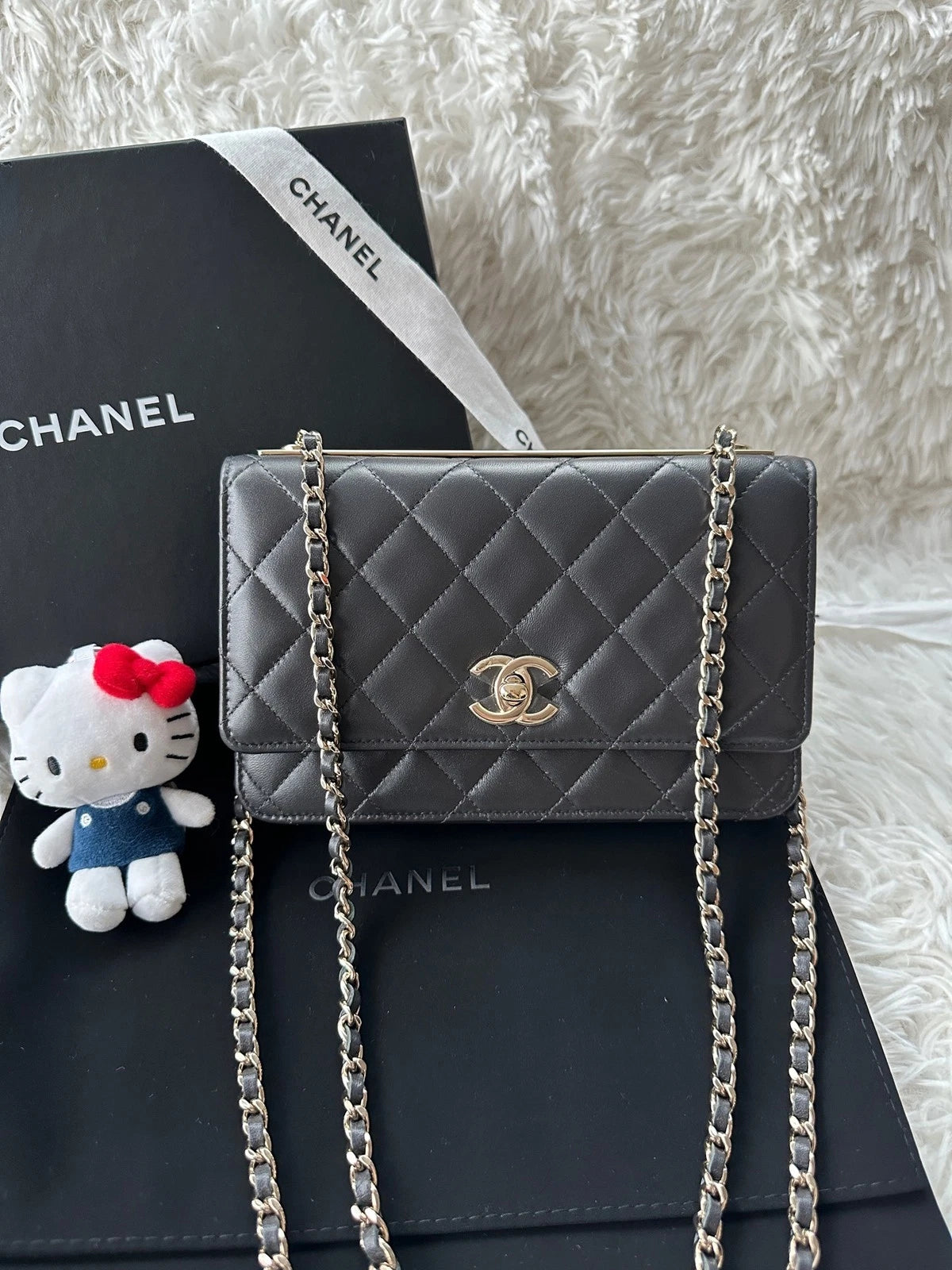 CHANEL Calfskin Trendy CC WOC Gray Crossbody Bag For Women
