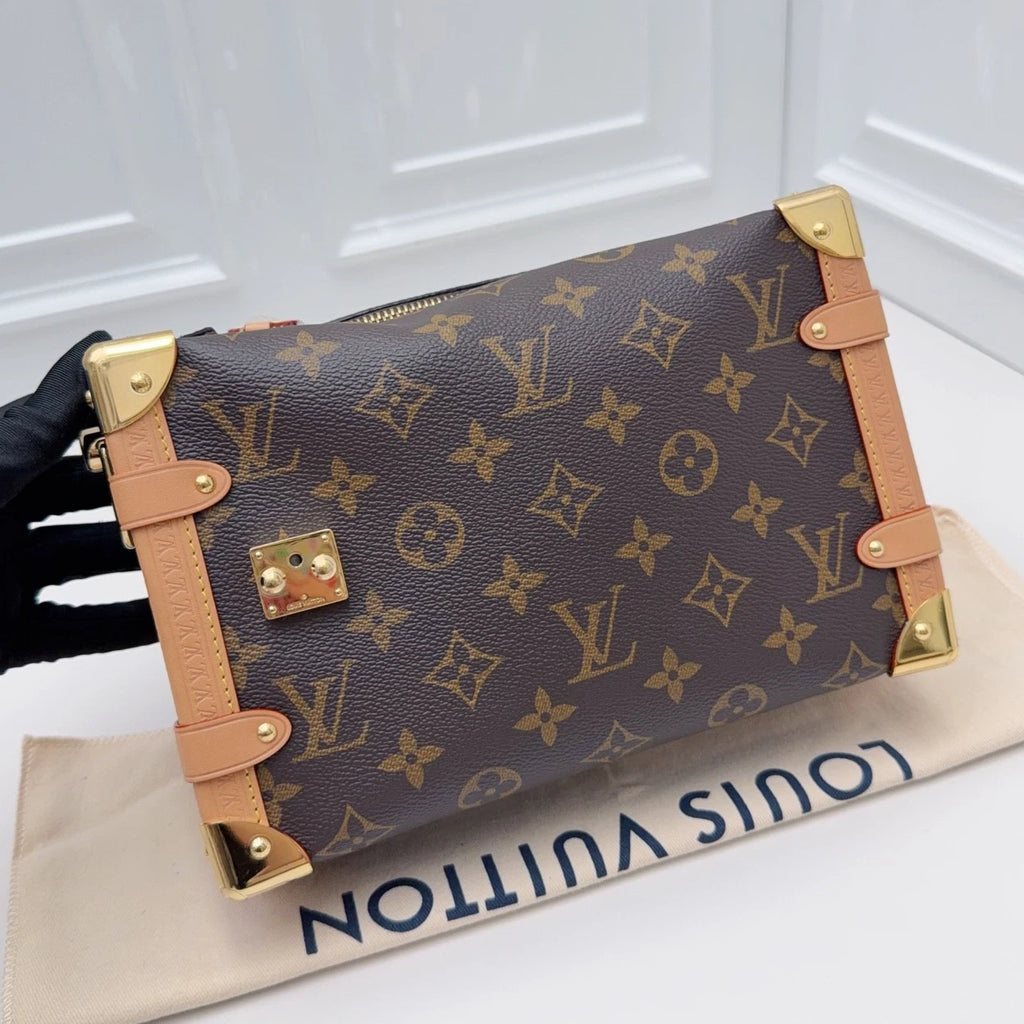 Louis Vuitton Side Trunk MM Monogram Top Handle Shoulder Bag Brown Gold Women