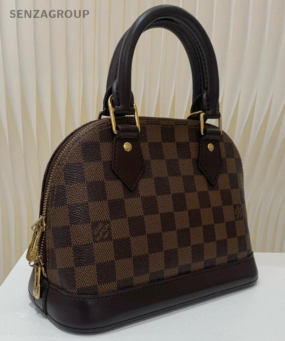 Louis Vuitton Alam BB Top Handle Bag Crossbody Brown Red Gold Women Classic