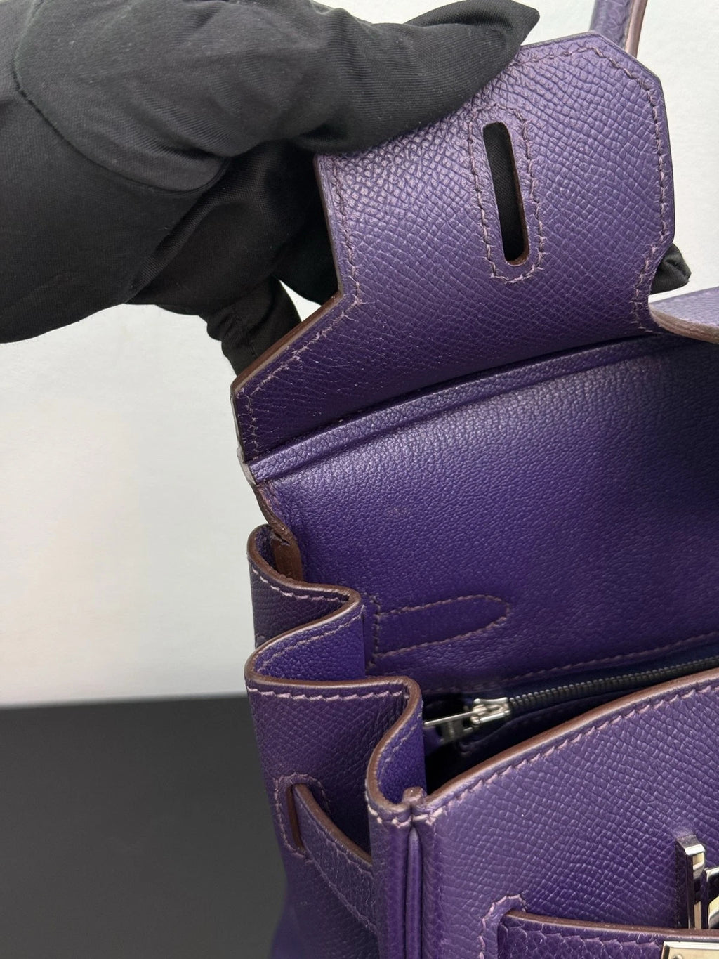 Authentic Hermes Birkin 30 Tote Top Handle Bag Purple Silver Hardware