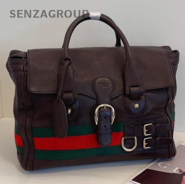 Gucci Calfskin Vintage Top Handle Bag Red Silver Used Women Classic