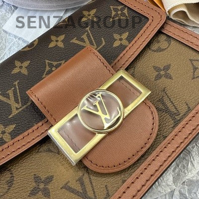 Louis Vuitton Monogram Dauphine MM Shoulder Bag Brown Gold Hardware