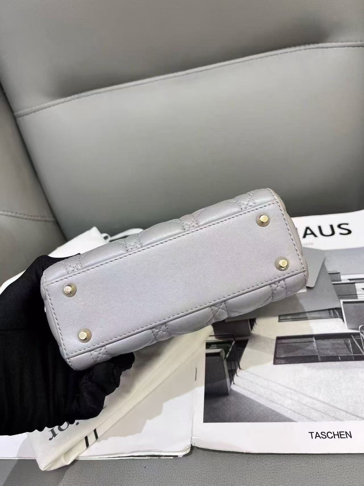 Christian Dior Lady Top Handle 2way Chain Shoulder Handbag Grey Women