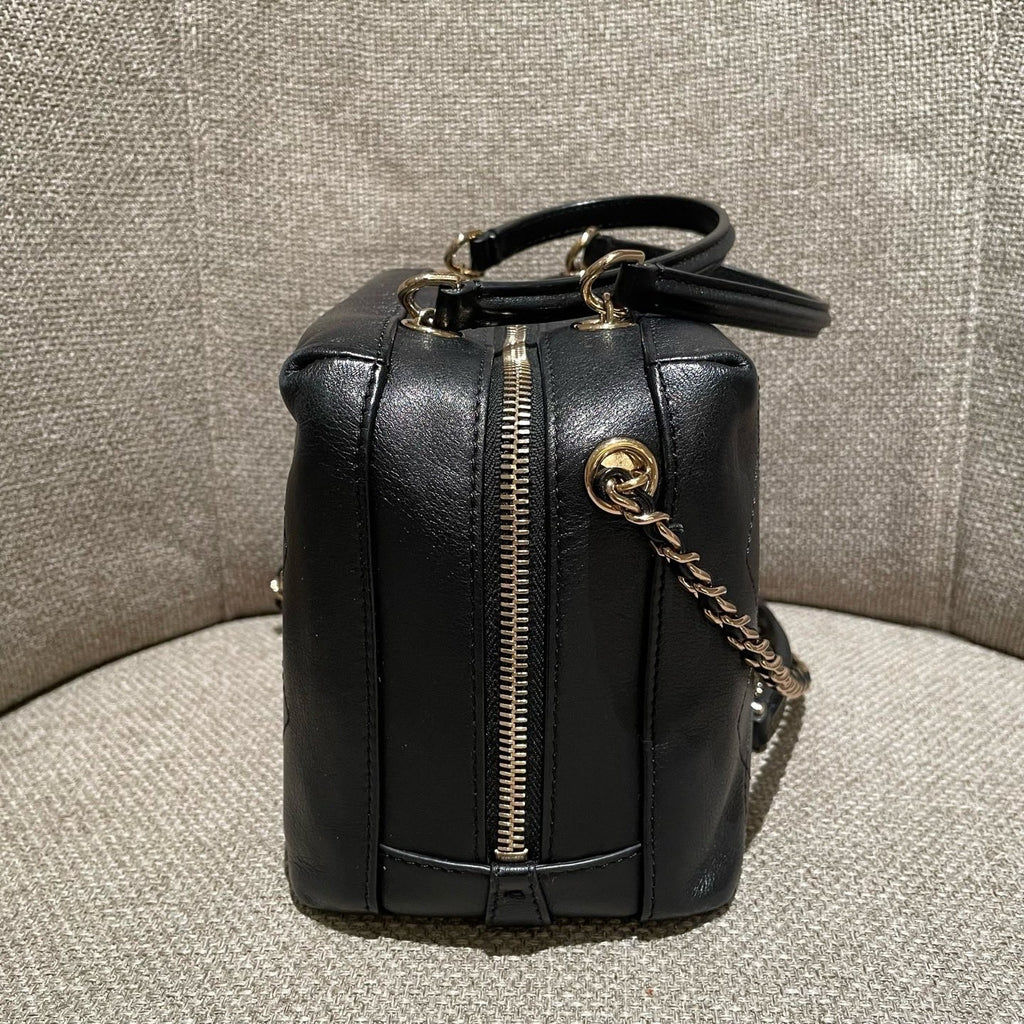 Chanel Calfskin Diamond Box Top Handle Shoulder Bag Black Gold Women Classic